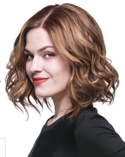 Jessie | 10" Medium Brown with Blonde Highlight Short Wavy Bob Human Hair Swiss Lace Closure Wig - WW016