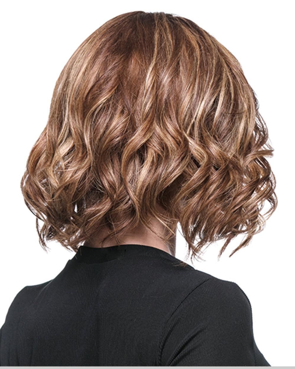 Jessie | 10" Medium Brown with Blonde Highlight Short Wavy Bob Human Hair Swiss Lace Closure Wig - WW016