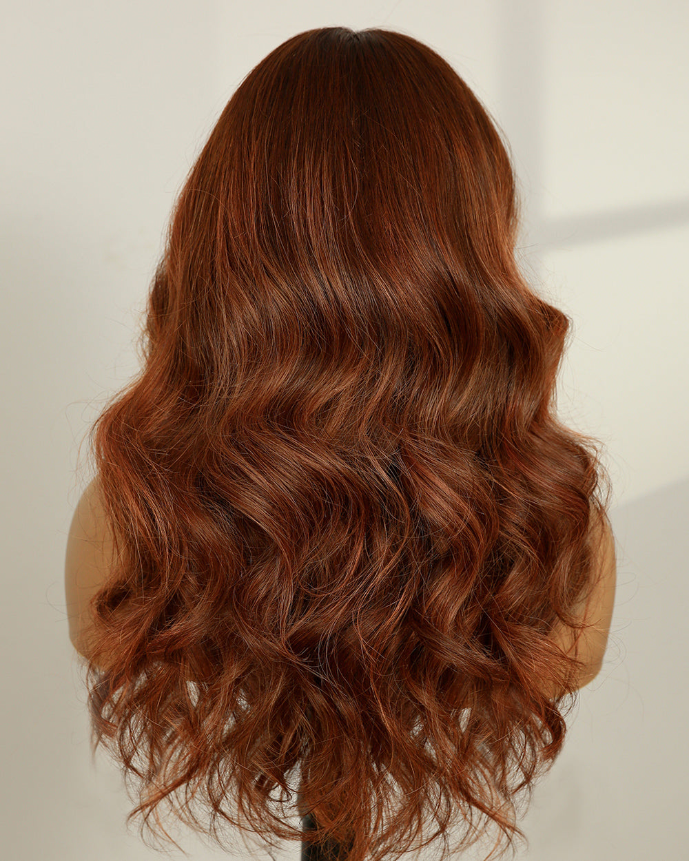 Delilah | 18" Auburn Brown with Ginger Highlights Wavy Human Hair Swiss Lace Front Wig - WW004