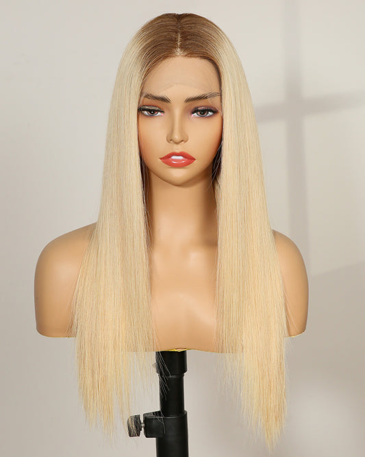 Clearance | 16 Inches Blonde Straight Human Hair Swiss Lace Front Wig - RTY-138