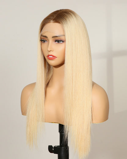 Clearance | 16 Inches Blonde Straight Human Hair Swiss Lace Front Wig - RTY-138