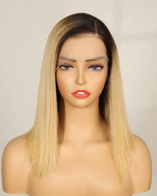 Clearance | 14 Inches Blonde Straight Human Hair Swiss Lace Front Wig - RTW-235