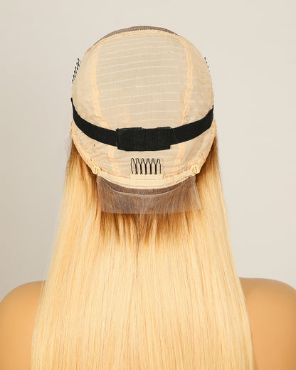 Clearance | 16 Inches Blonde Straight Human Hair Swiss Lace Front Wig - RTY-138