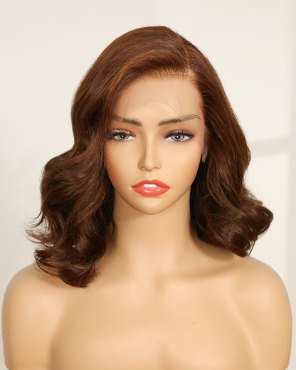 Vivian | 14" Brown Wavy Human Hair Swiss Lace Closure Wig - WW005