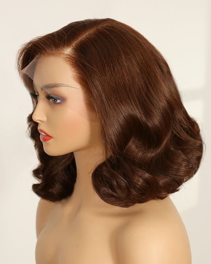 Vivian | 14" Brown Wavy Human Hair Swiss Lace Closure Wig - WW005