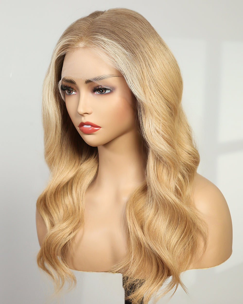 Tessa | 16" Honey Blonde Ombre Wavy Human Hair Swiss Lace Front Wig - WW013