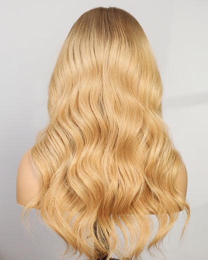 Tessa | 16" Honey Blonde Ombre Wavy Human Hair Swiss Lace Front Wig - WW013