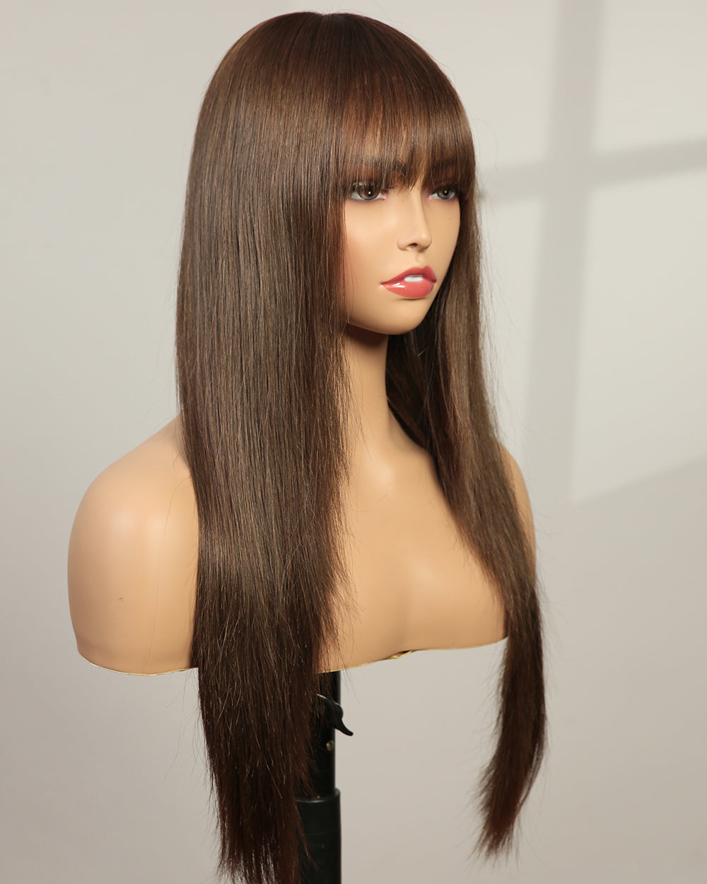 Harper | 20" Mushroom Brown Long Straight Layer Cuts Wispy Bangs Swiss Lace Front Wig - WS003