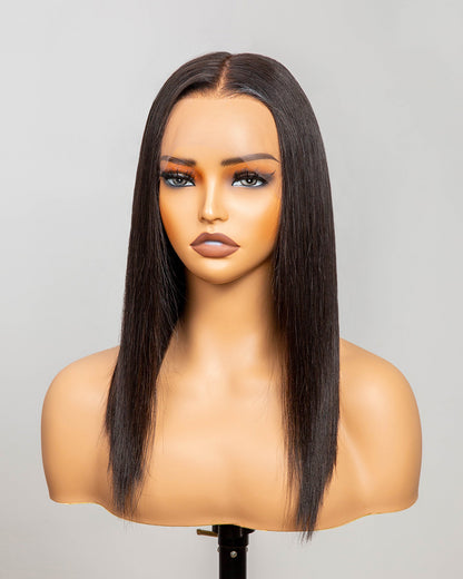 Ava | 14" Black Straight Human Hair Swiss Lace Front Wig - WLS001