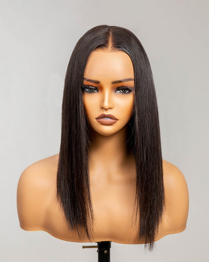 Ava | 14" Black Straight Human Hair Swiss Lace Front Wig - WLS001