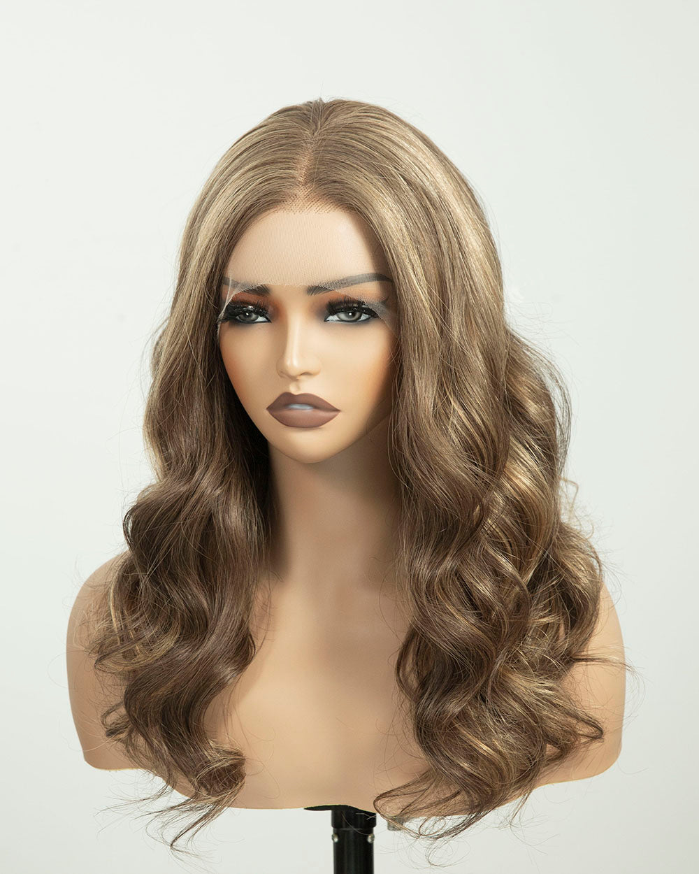 Eleanor | 16" Blonde Highlights Wavy Human Hair Swiss Lace Front Wig - WLW007