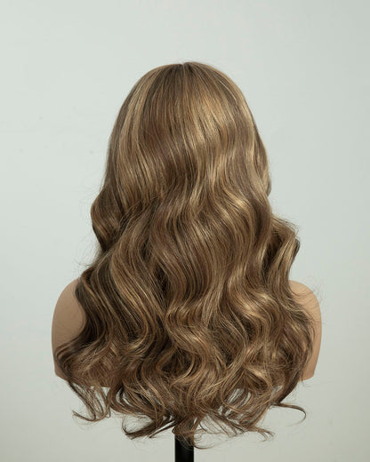 Eleanor | 16" Blonde Highlights Wavy Human Hair Swiss Lace Front Wig - WLW007