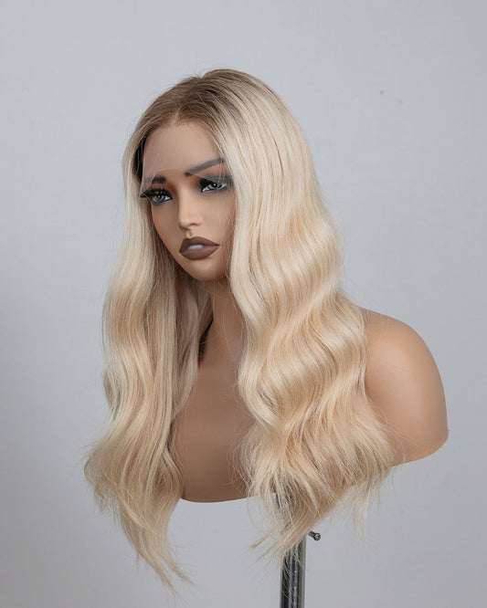 Laura | 16" Blonde Body Wave Human Hair Swiss Lace Front Wig - WLW001