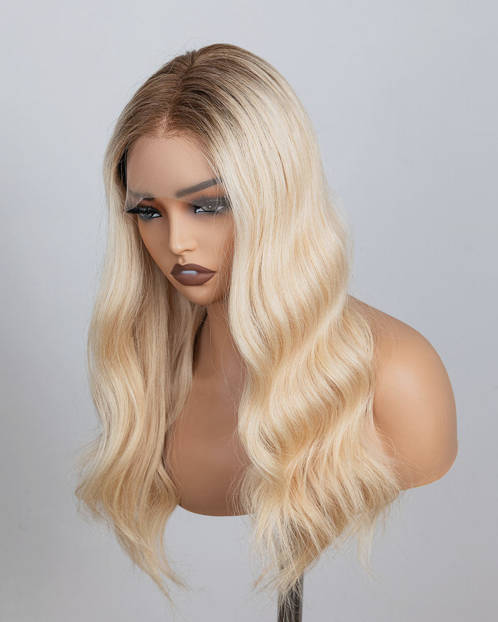 Laura | 16" Blonde Body Wave Human Hair Swiss Lace Front Wig - WLW001