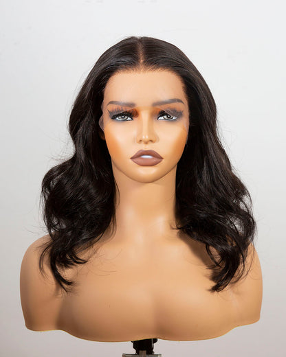 Scarlett | 14" Black Wavy Human Hair Swiss Lace Front Wig - WLW004