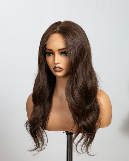 Victoria | 16" Brown Body Wave Human Hair Swiss Lace Front Wig - WLW002