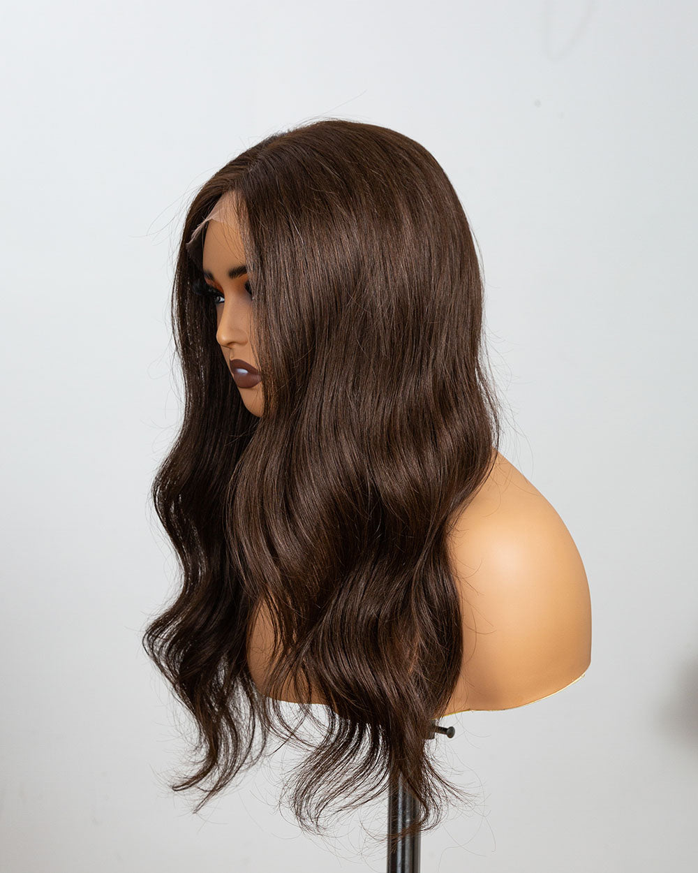 Victoria | 16" Brown Body Wave Human Hair Swiss Lace Front Wig - WLW002