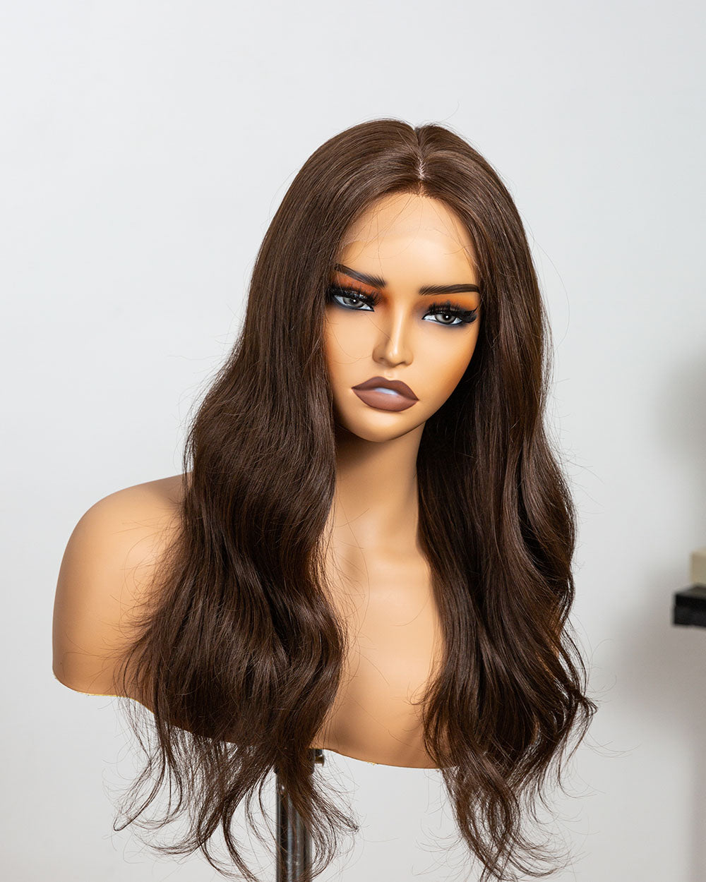 Victoria | 16" Brown Body Wave Human Hair Swiss Lace Front Wig - WLW002